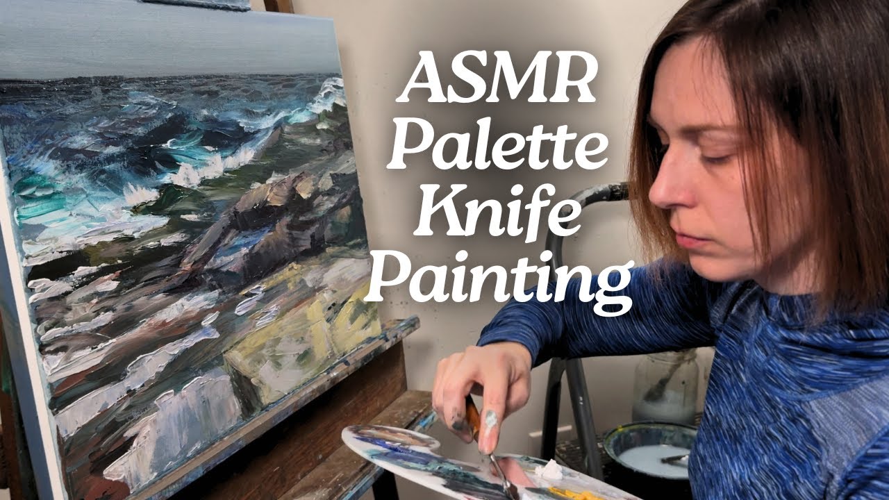 ASMR Palette Knife Painting | Relaxing Rocky Shoreline