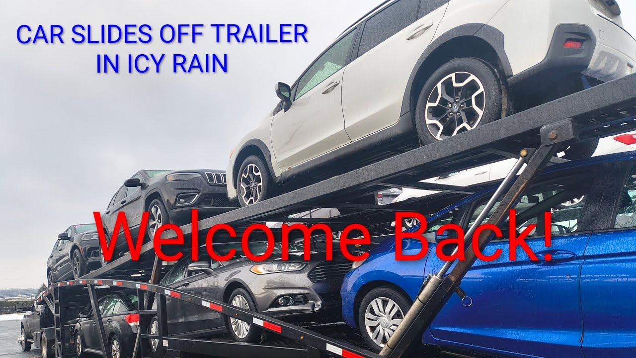 CAR SLIDES OFF CAR CARRIER DUE TO FREEZING RAIN | CDL HOTSHOT CAR HAULER | DAY IN THE LIFE