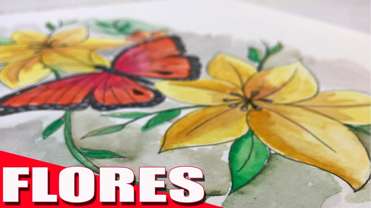 🌷COMO PINTAR flores FACIL / dibujo de mariposas