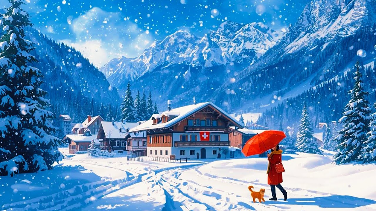 Красивая заснеженная горная деревня в Швейцарии🇨🇭Настоящая зимняя сказка в Швейцарской долине❄️