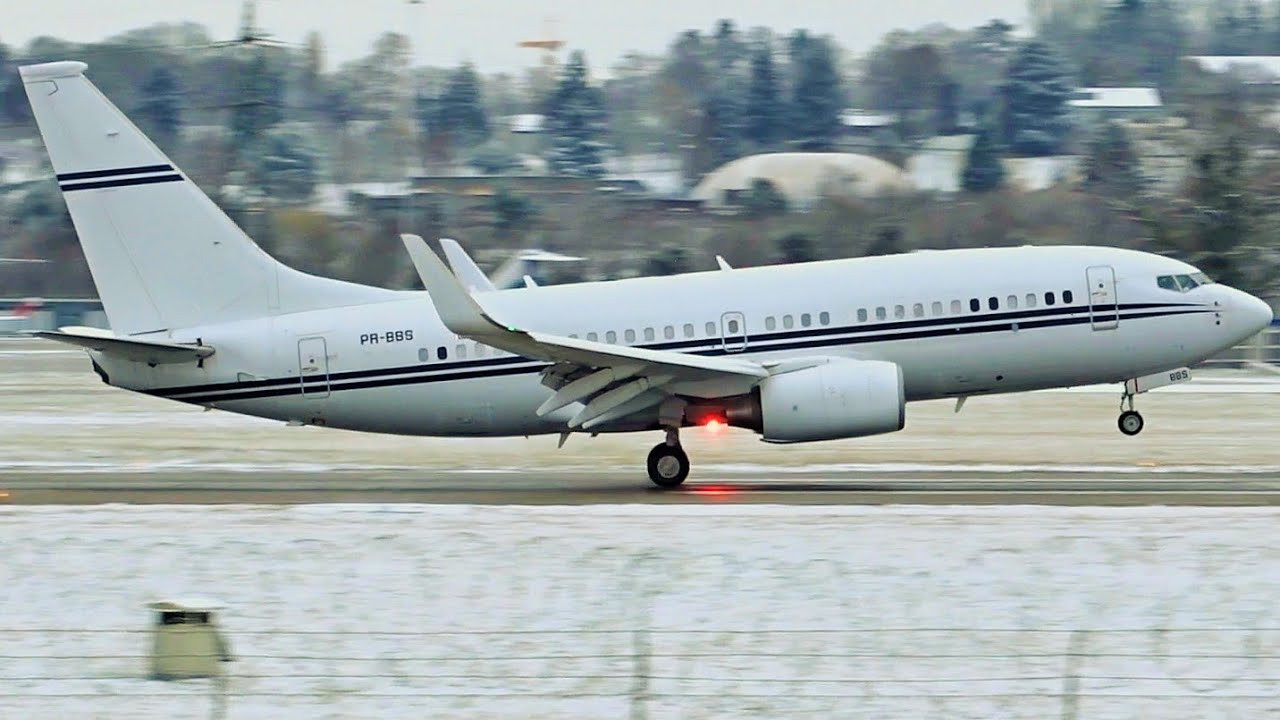 [FullHD] Grupo Safra Boeing 737-700(BBJ) landing & takeoff at Geneva/GVA/LSGG