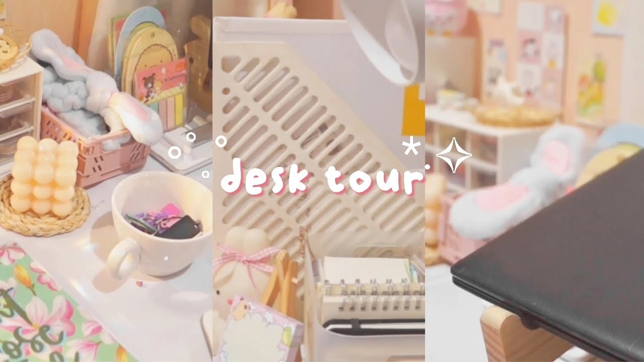 desk tour 💫 realistic desk situation at night 🧸 l peachmallows