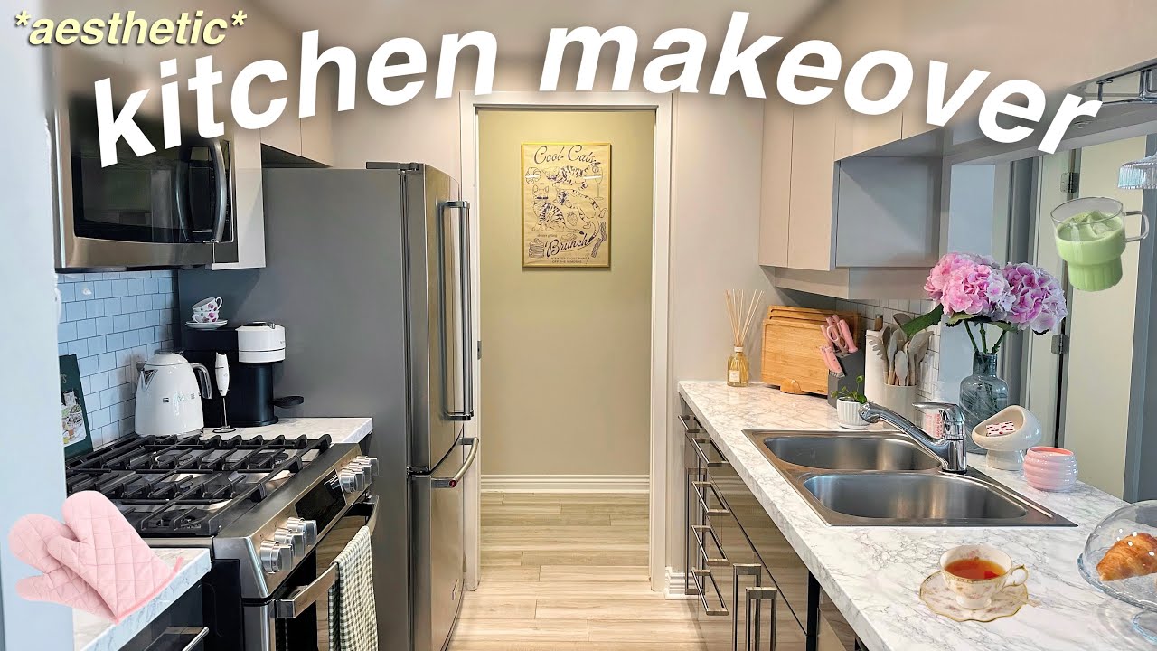 aesthetic kitchen transformation & tour! easy renovations, satisfying organization, & grocery shop!