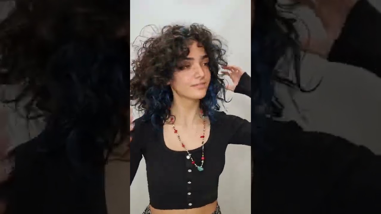 curly hair with blue peekaboo color! before and after curls |bamhairsalon