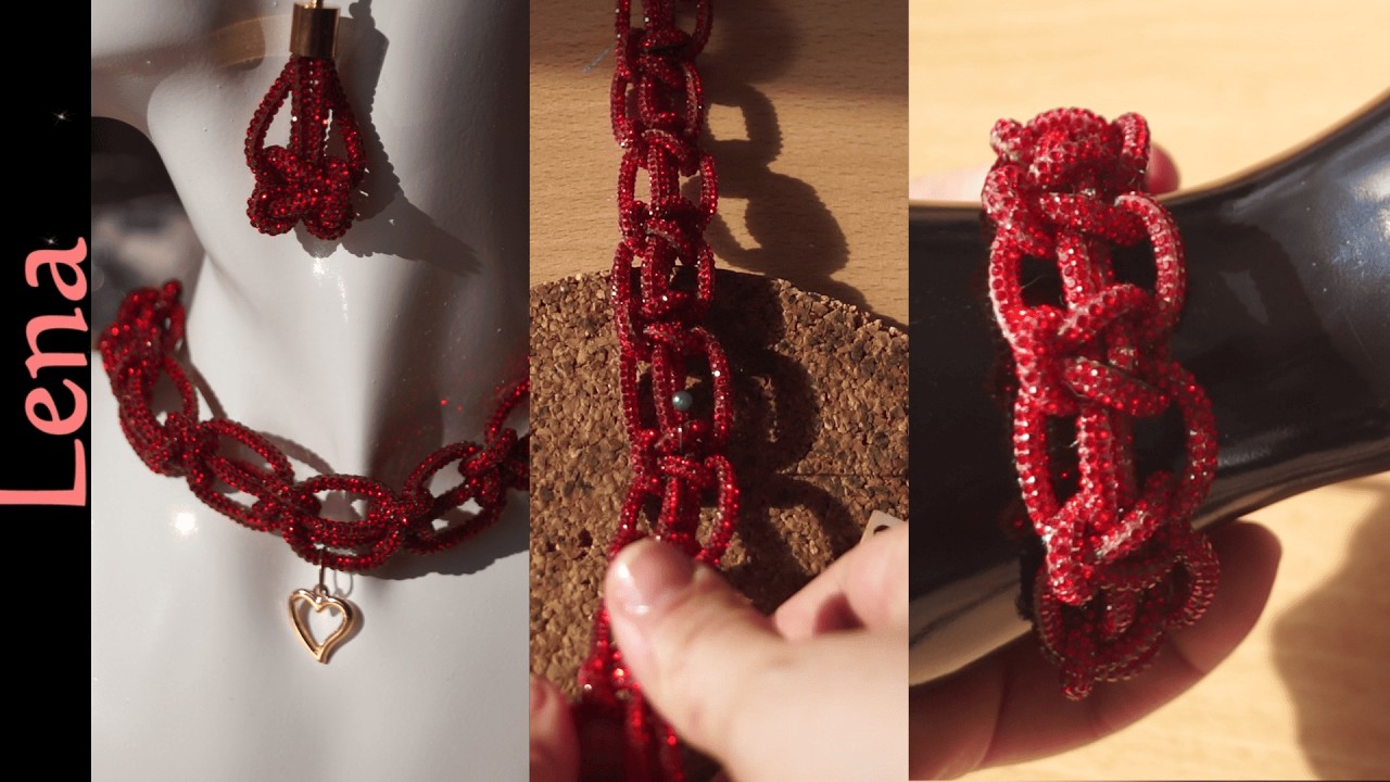 𝗠𝗮𝗰𝗿𝗮𝗺𝗲 with 𝗟𝗲𝗻𝗮💎Rhinestone Jewelry set in red💎 Makrame Schmuck Set 💎 украшения из стразового шнура