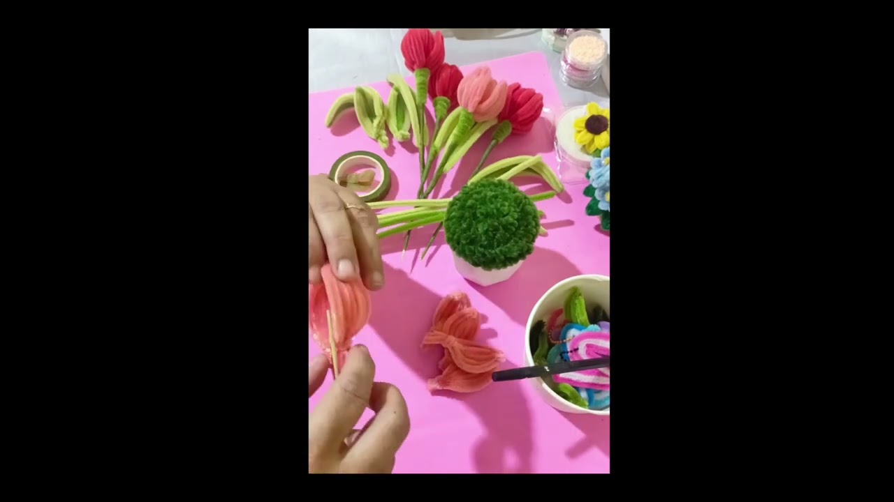 Membuat bunga tulip dari kawat bulu ❤️ #kawatbulu#handmade