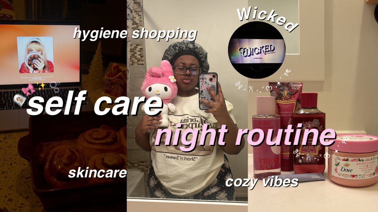 Self Care Night Routine: 🧖🏽‍♀️🎀✨🫧shopping, skincare, baking, and more
