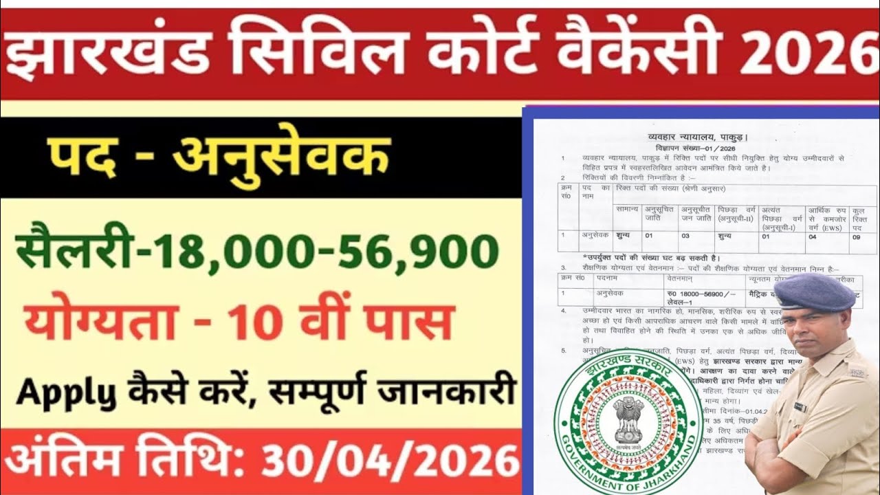 झारखंड सिविल कोर्ट वैकेंसी 2026 jharkhand civil court vacancy 2026 10वीं पास ❤️ jharkhand court ✅