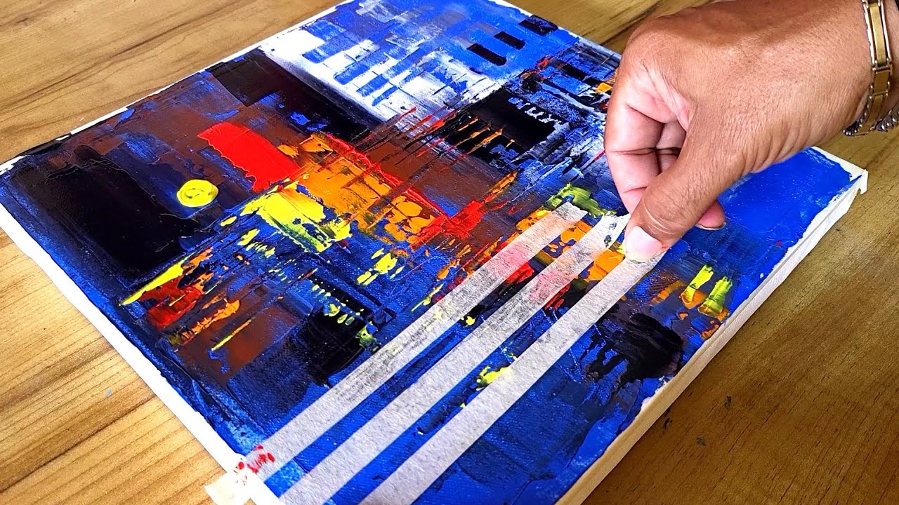 Rain In The City / Abstract Painting / Masking Tape & Acrylics / Painting Techniques / Relaxing