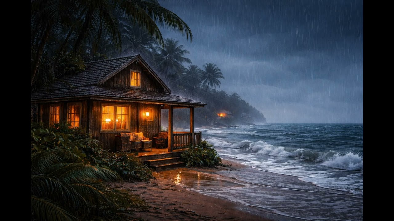 🌊Ocean+Rain🌨 for Deep Sleep | Cozy Beach House Ambience