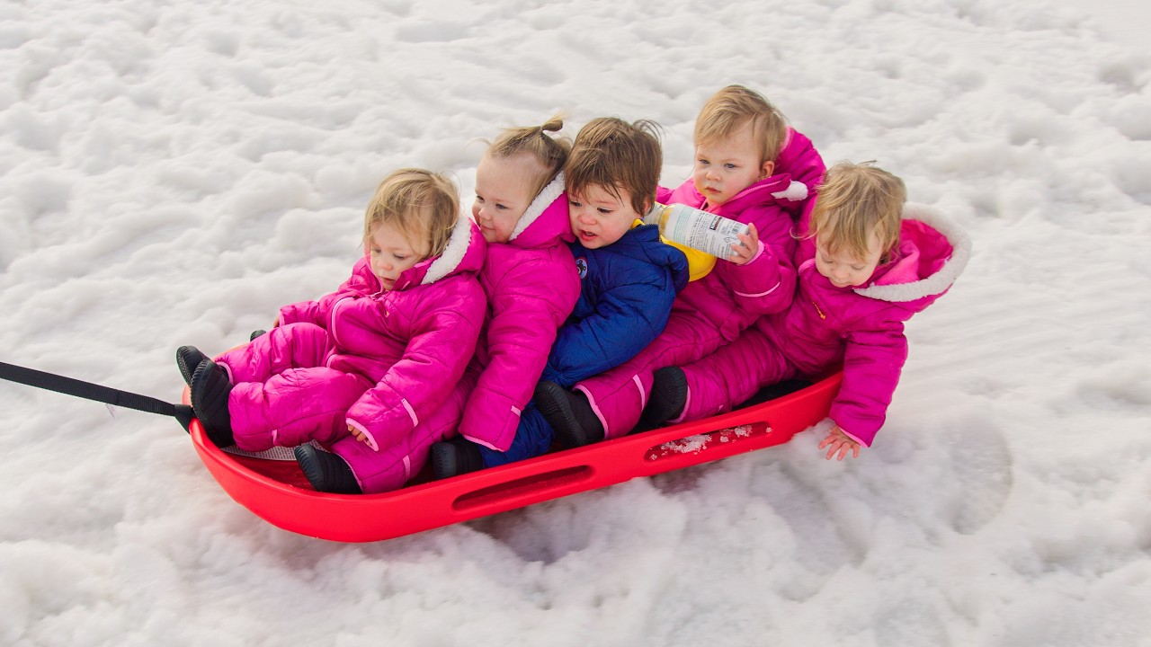 Sledding with five toddlers in Canada