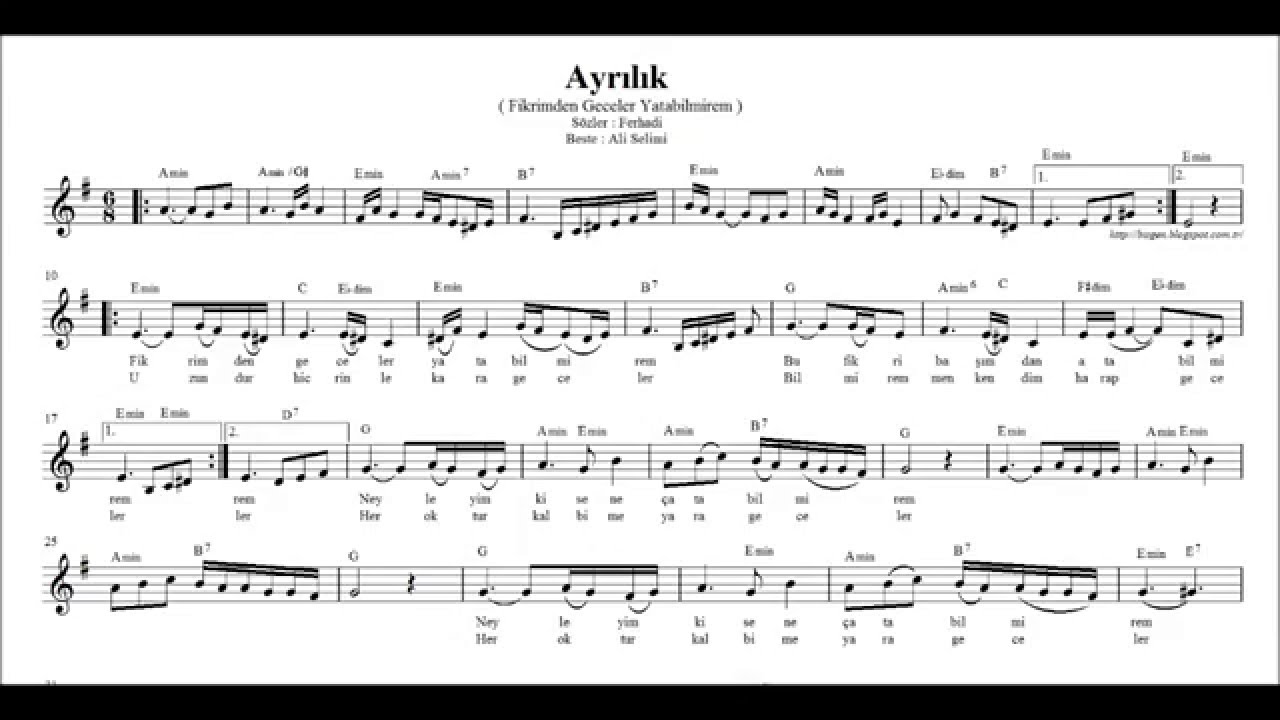 Nota Akor  Eşlik -  Ayrılık / Fikrimden Geceler ( Mi Kararlı )