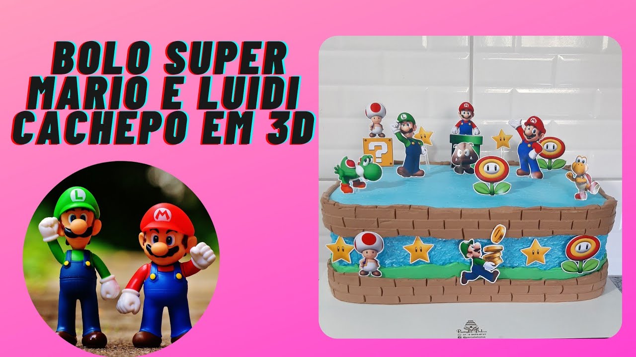 Decorando bolo retangular  super mario |cachepo em 3D|testura com colher |Bolo menino
