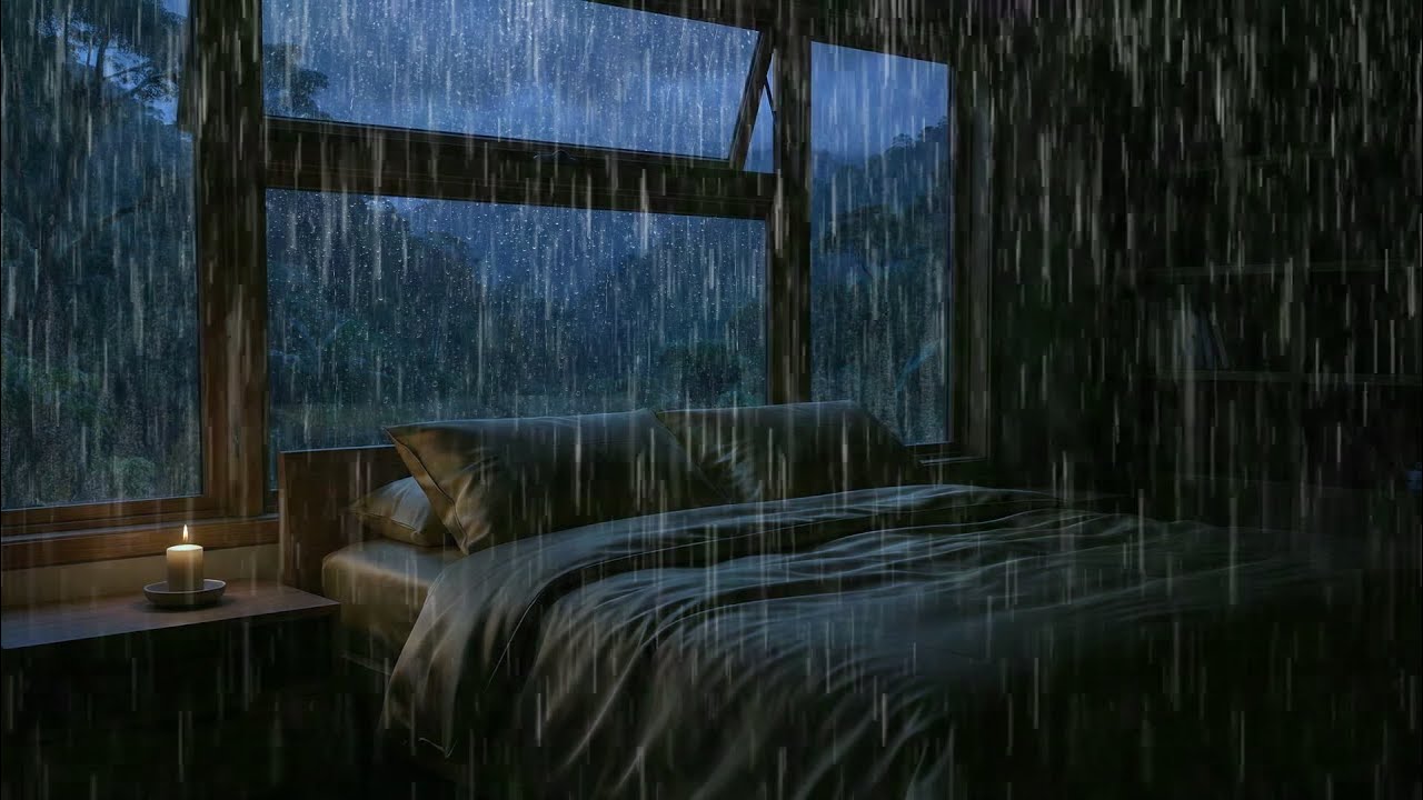 Dark Bedroom Rain & Thunder Ambience for Stress Reduction and Deep Sleep