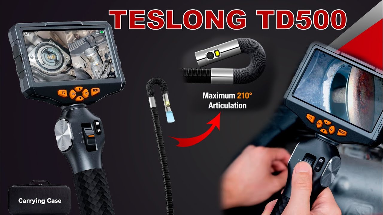 Лучший Автомобильный Поворотный Эндоскоп Teslong TD500 PRO Шарнирный Бороскоп с Двойной Камерой 1080