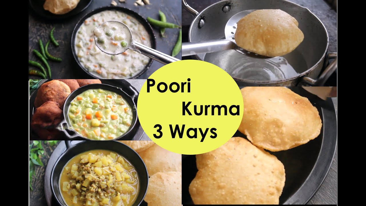 Poori Kurma 3 Ways | Weekend Special Poori with 3 Types of Kurma