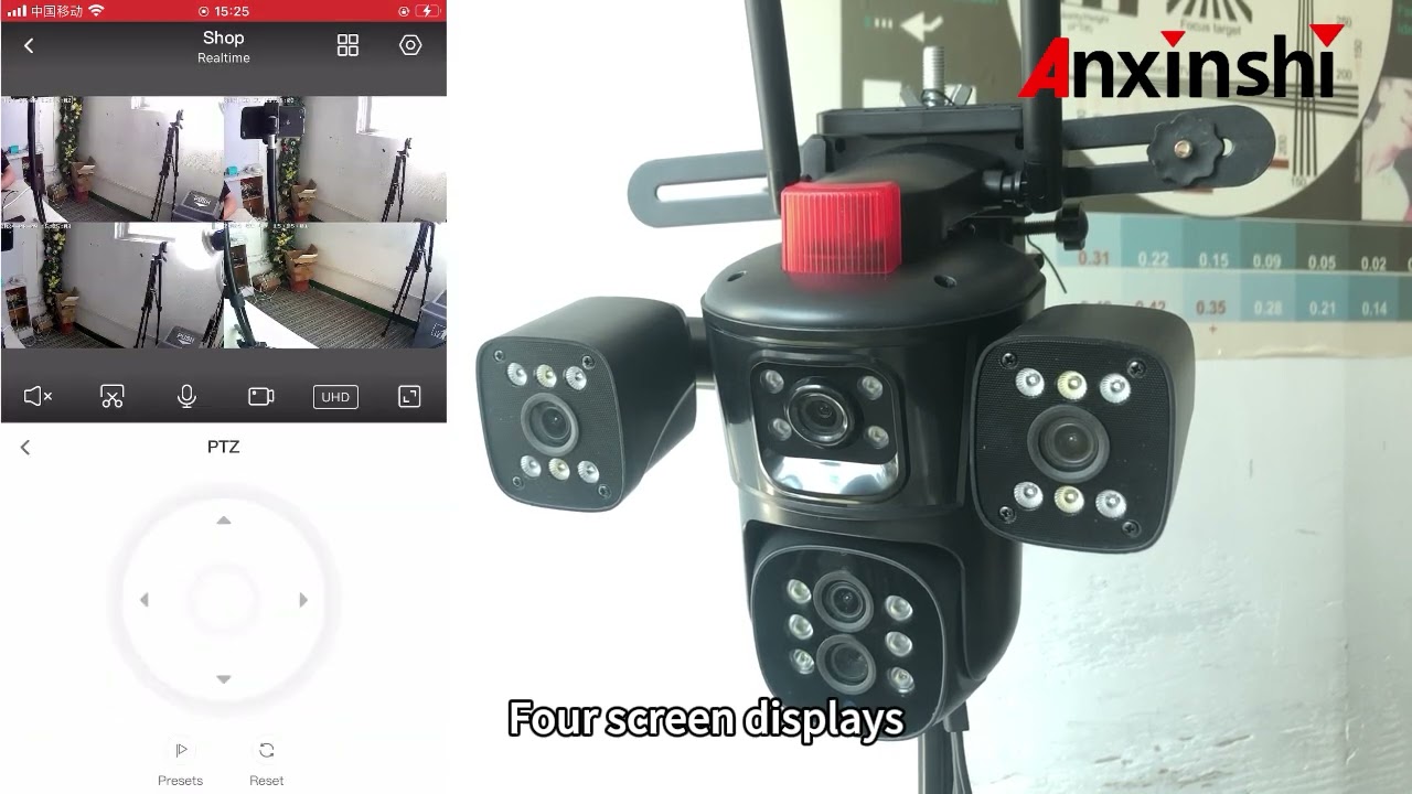 Anxinshi 5 Lens with 4 Screen Wireless PTZ Camera 10X zoom support two way audio human Tracking