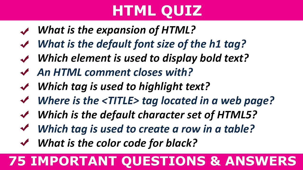 HTML QUIZ | Computer Science Quiz | 75 Important Questions For Beginners | Test Your HTML Knowledge
