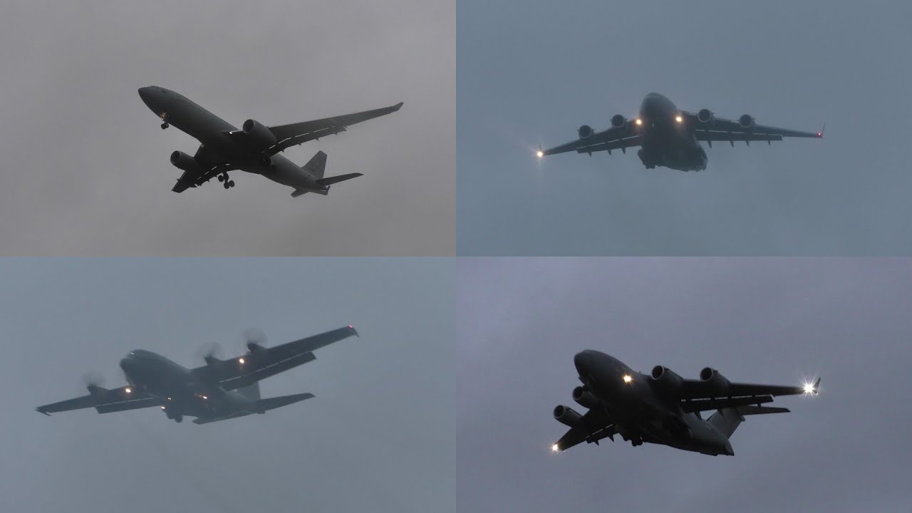 verschillende militaire vliegtuigen op Eindhoven airport clobel master c17 hercules en tanker airbus