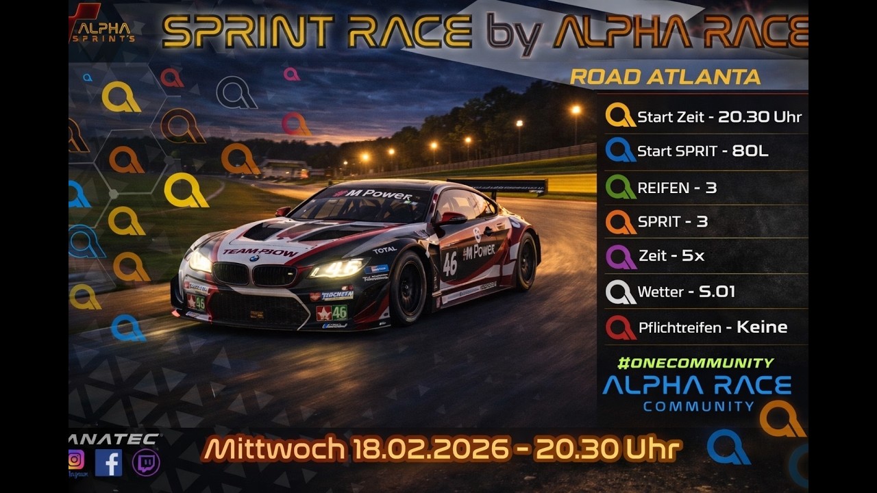 🔥SPRINT RACE by ALPHA RACE Community | Road Atlanta #be1337