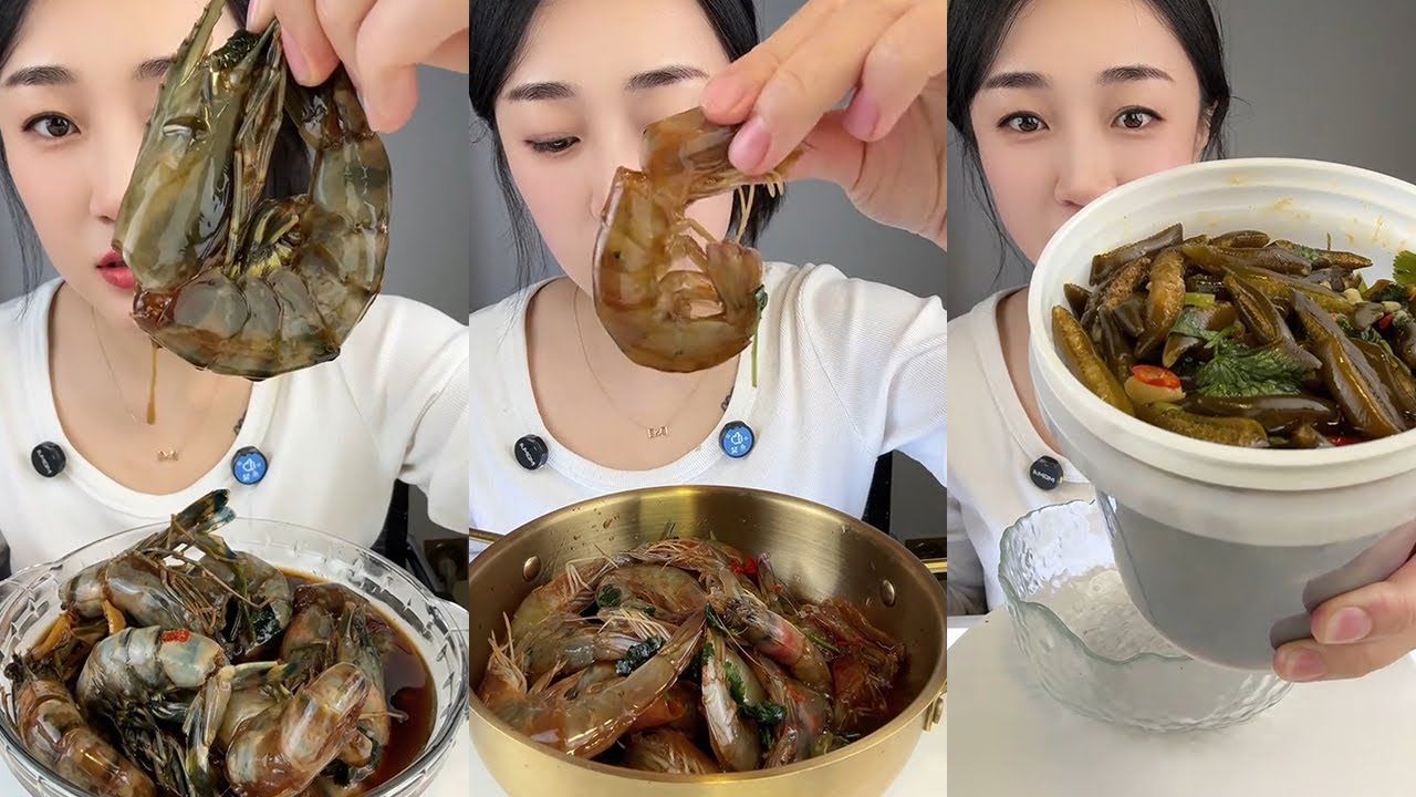 【Yummy】Black Tiger Shrimp+Spicy Shrimp+Sour and Spicy Sea Matsutake🦐🍋🌶🧄#mukbang#asmr#Seafood