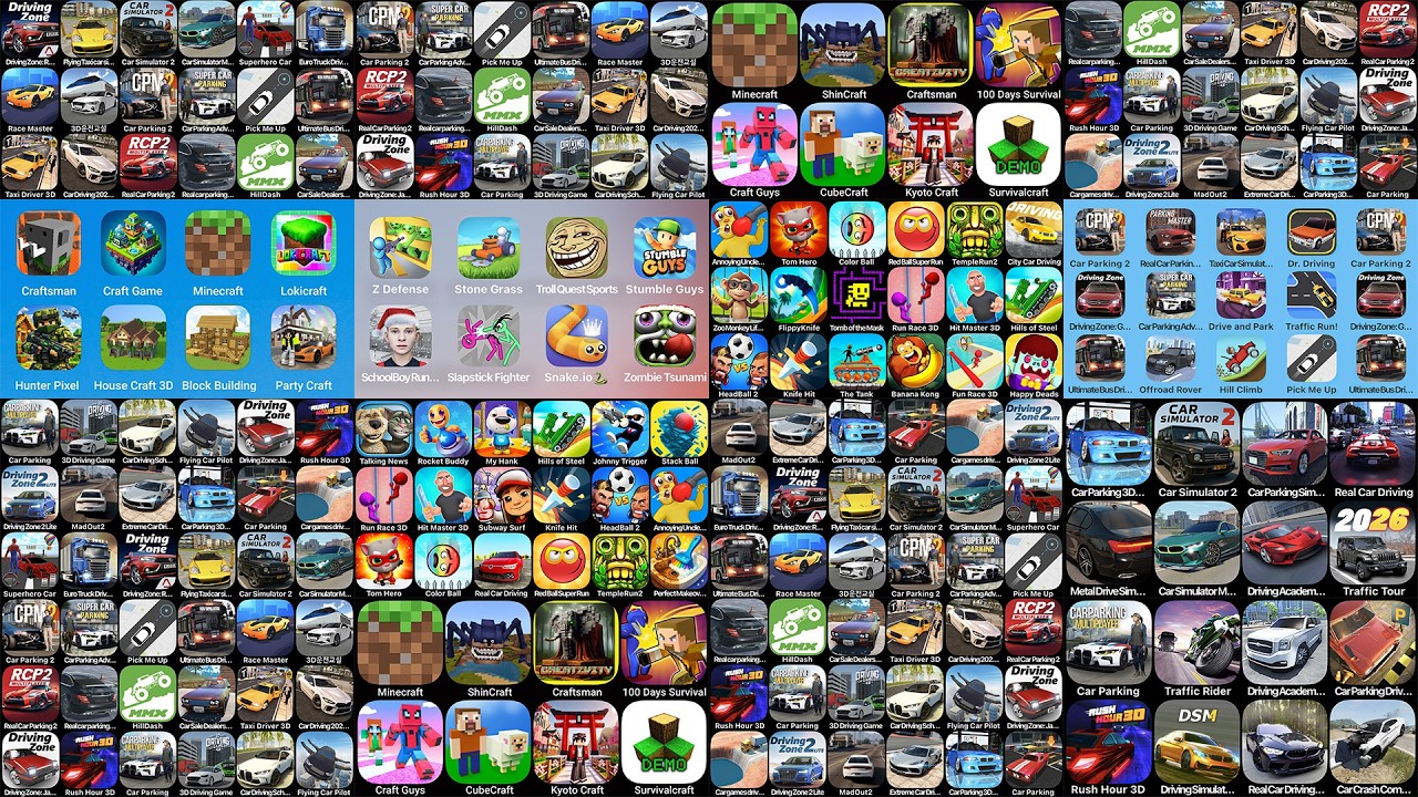 Driving Zone,Z Defence,Car Parking 2,Minecraft,Car Parking 3D,ShinCraft,Hill Dash,Talking News
