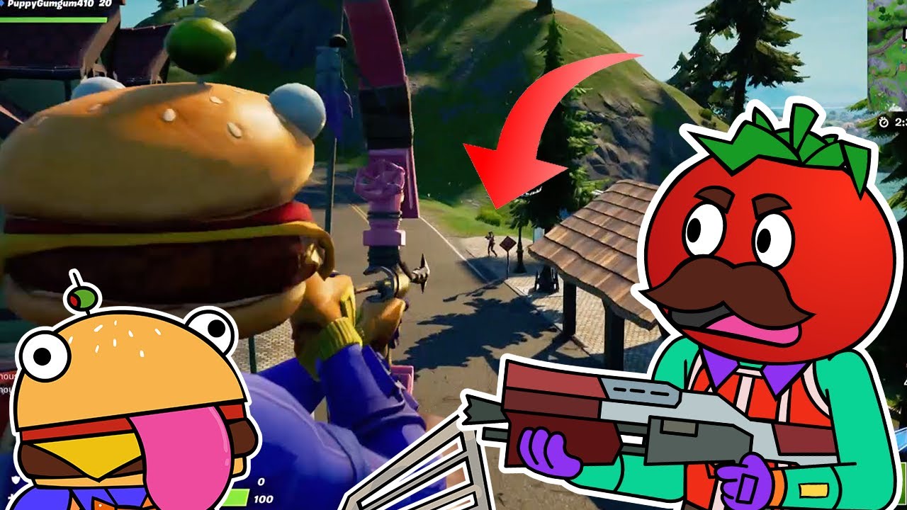 PRIMAL BOWS at MISTY MEADOWS! | Tomato & Burger Play Fortnite (The Squad)