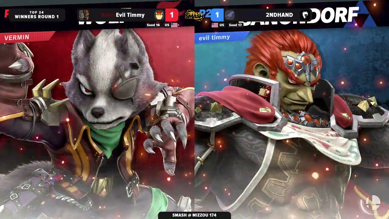 2NDHAND (Ridley/Wolf) Vs Evil Timmy (Mii Gunner/Ganondorf) | Smash @ Mizzou 174 | Winners Round 1
