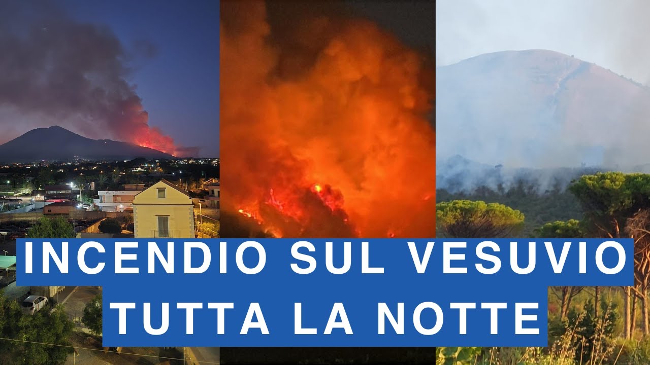 Vesuvio ancora in fiamme, brucia la pineta: le immagini di questa mattina