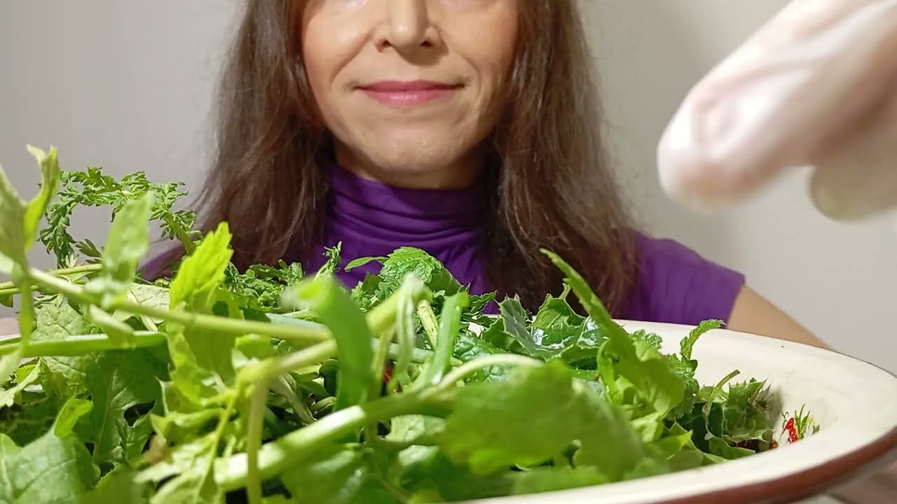 ASMR MUKBANG Tasting and Eating Greens.🥬