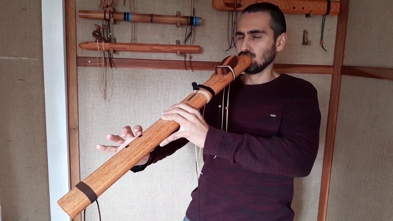 Flauta Nativa Drone (dupla) Cm Tom grave (bass) - Produzida em madeira nobre - Angelim Pedra