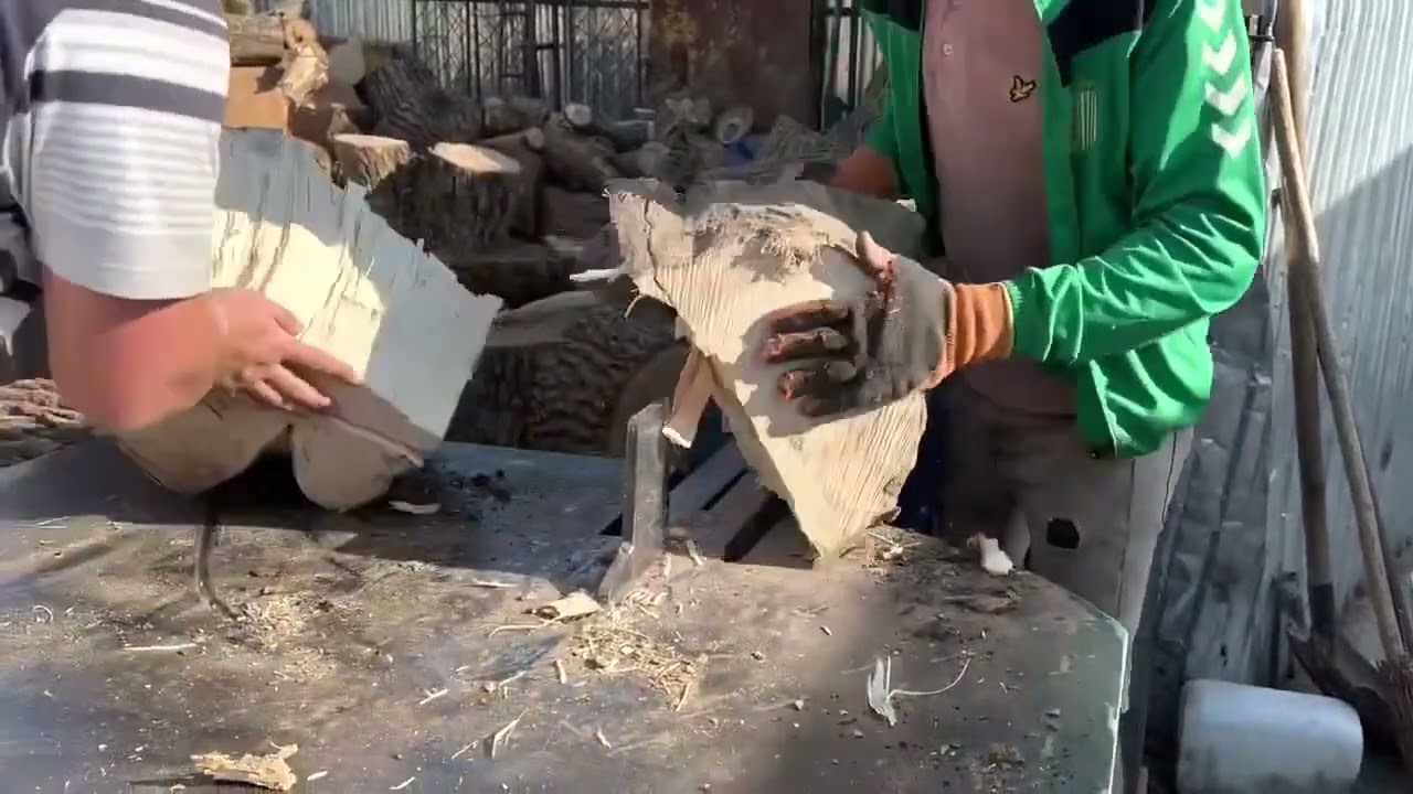 Extreme Wood Splitting Action in the Forest