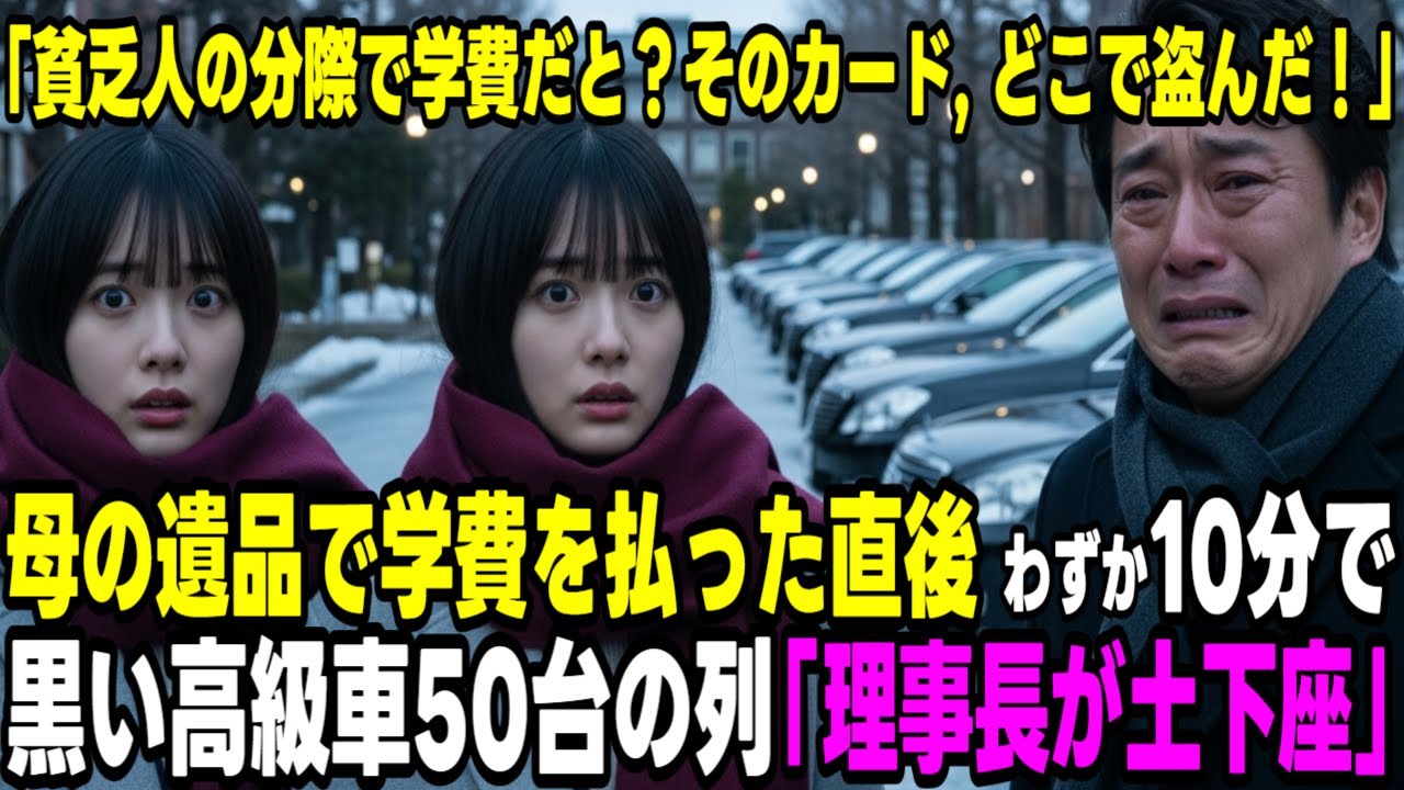 亡くなった母の遺品カードで医学部の入学金を支払った双子の姉妹→「泥棒だ！」と罵倒された直後、黒塗りの車列が到着し伝説の理事が土下座【感動する話】