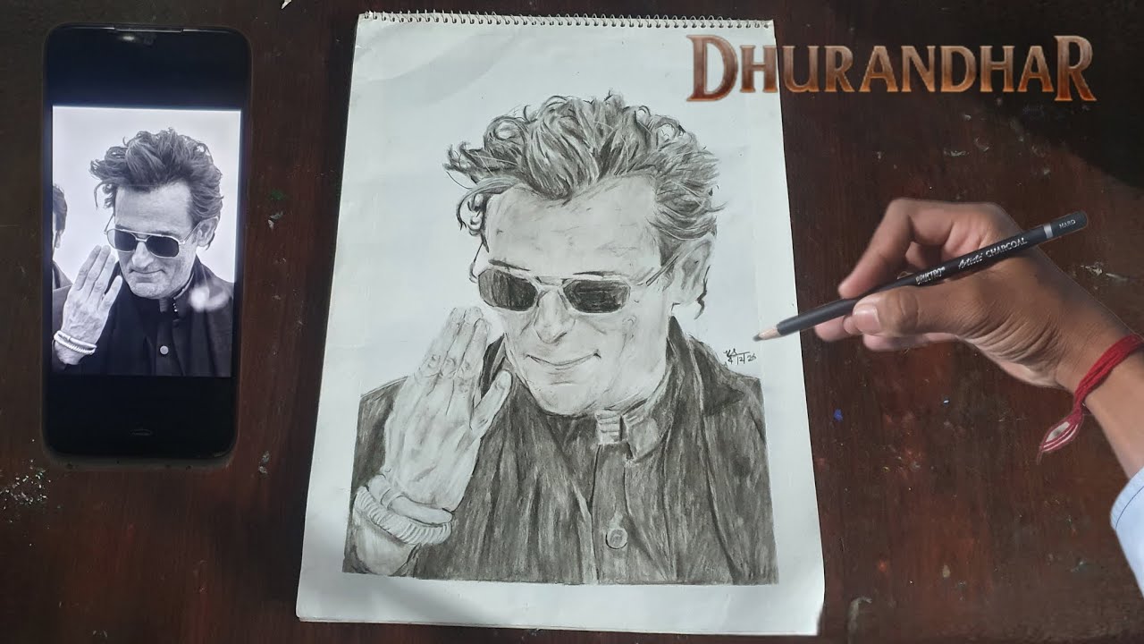 Drawing Akshaye Khanna as Rehman Dakoit,Dhurandhar, Charcoal, how to draw | VIRAT CREATES