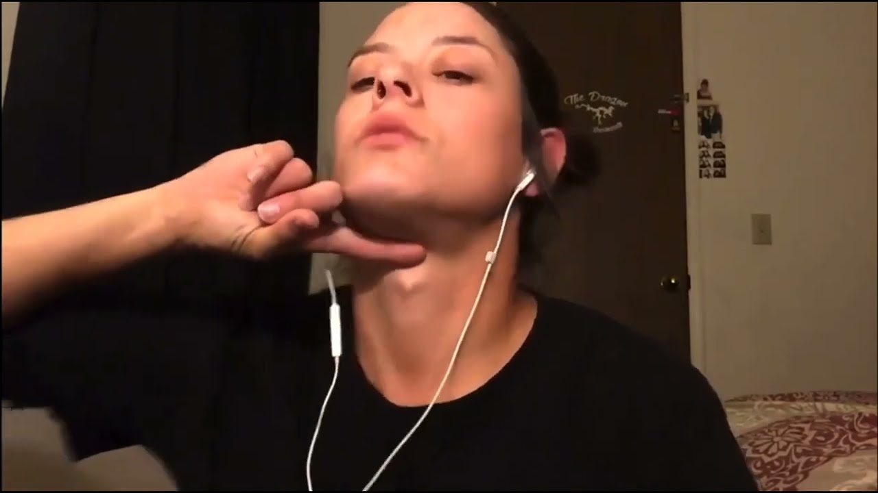 Woman shows off her adam's apple