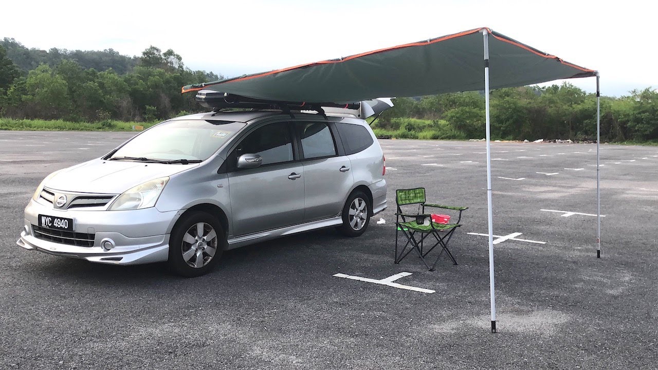 DIY Car Side Awning for Camping - Simple Setup 3m x 3m (Pasang side awning kat Nissan grand livina)