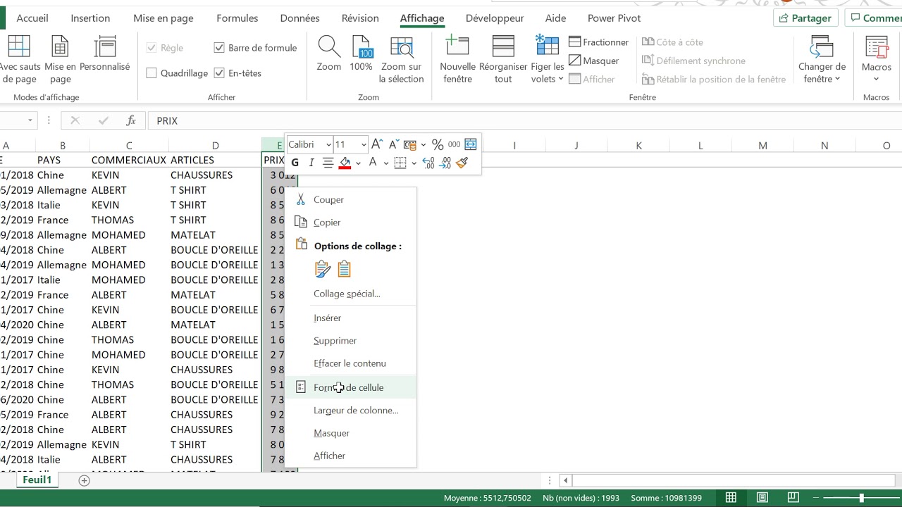 Les bases de la mise en forme sur excel