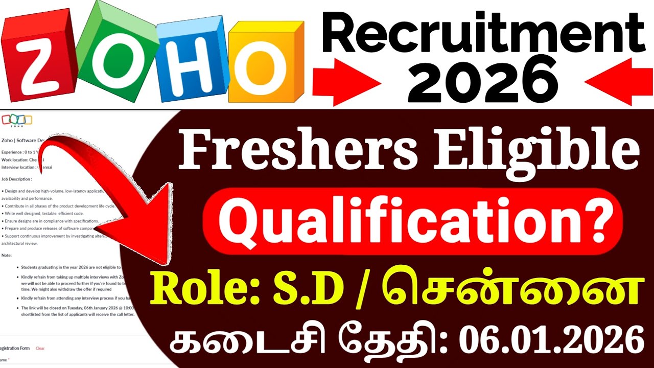 Zoho Recruitment 2026 TAMIL 😍 | Role: Software Developer | Chennai IT Job | Freshers Apply Now