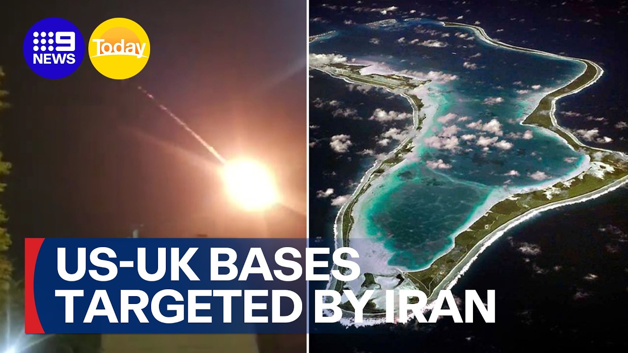 Iran nuclear facility 'attacked' after Iran fired missiles at UK-US base | 9 News Australia