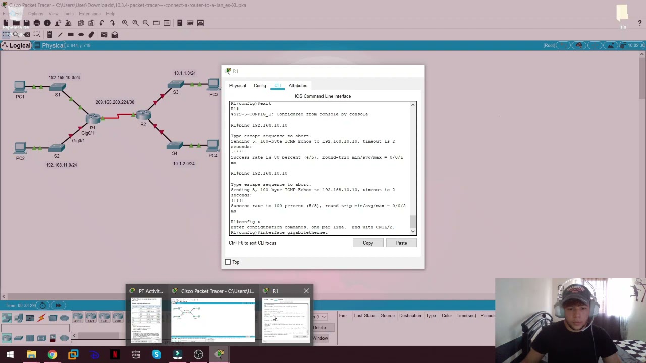 10.3.4 Packet Tracer - Conexión de un router a una LAN