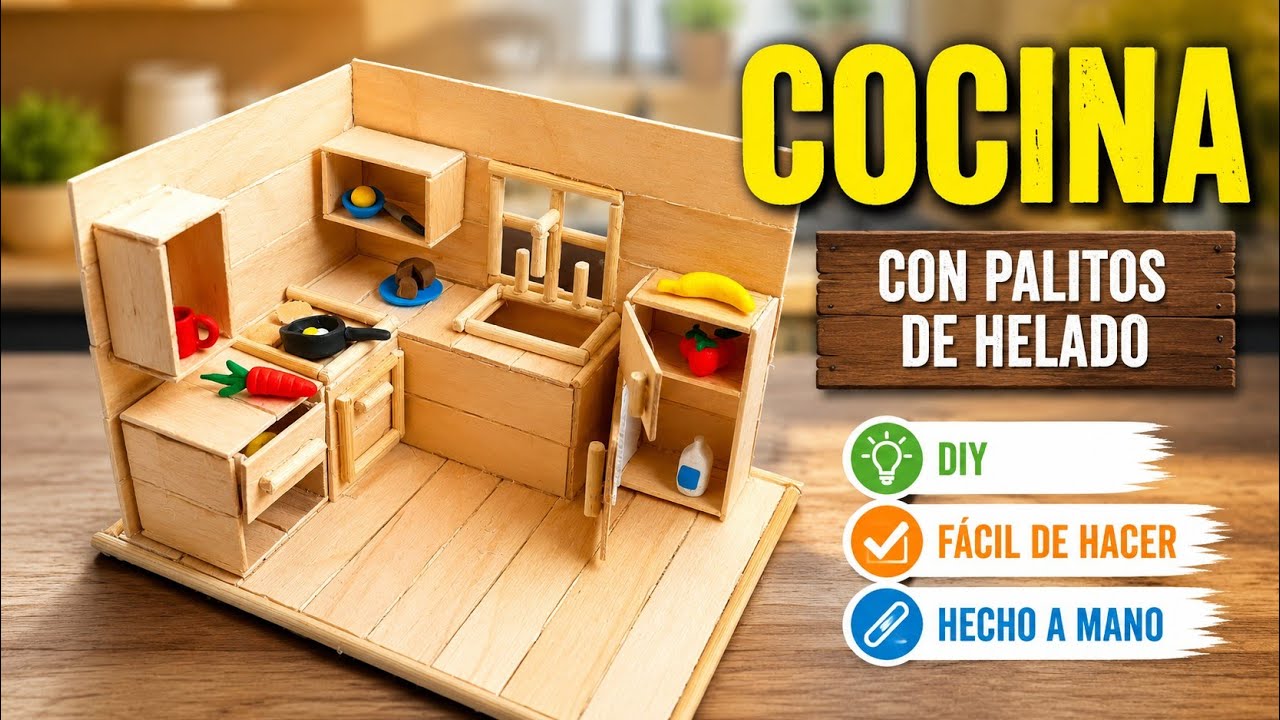 COCINA MINIATURA hecha con palitos de helado - MINIATURE KITCHEN made with ice cream sticks