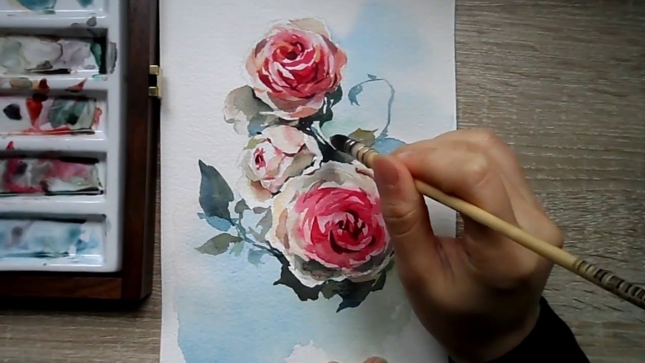 Watercolor red rose demonstration