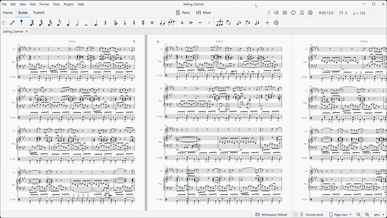Sailing (Christopher Cross).  Music arrangement for clarinet, piano, and drums.