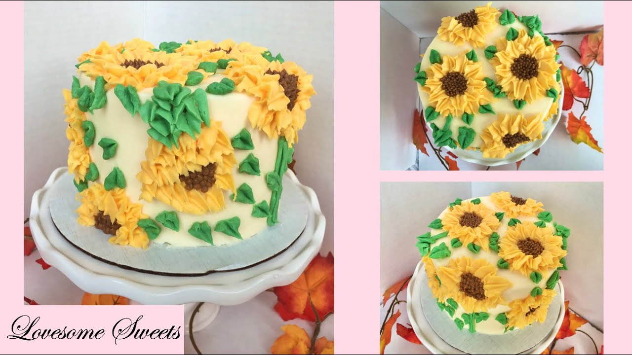 SUNFLOWER CAKE (how to pipe and decorate fall buttercream sunflowers)