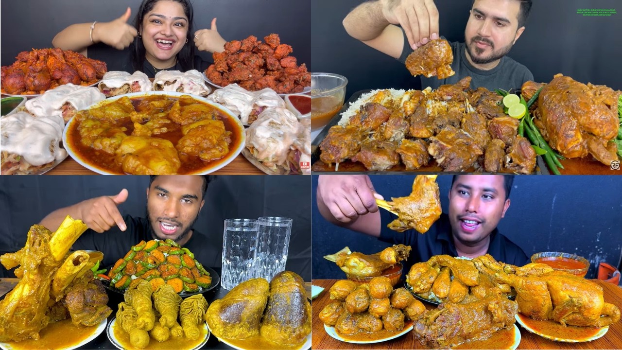 HUGE MUTTON CURRY EATING CHALLENGE, WHOLE CHICKEN CURRY, MUTTON FAT CURRY, MUTTON CHUSTA,EATING SHOW
