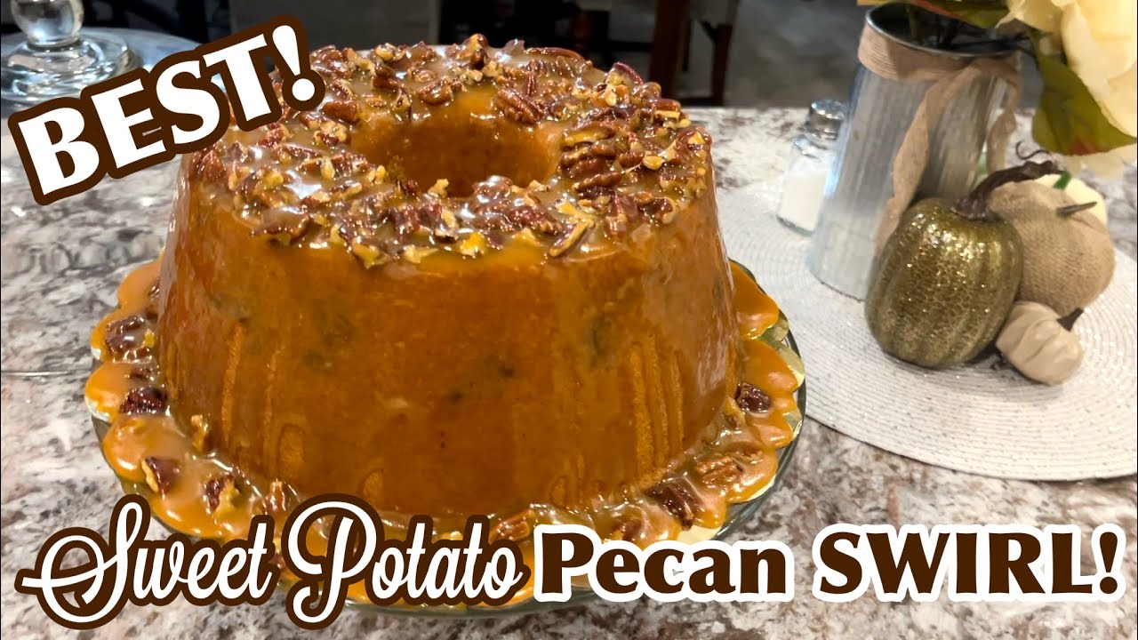 BEST Sweet Potato Pound Cake Recipe | Holiday Recipes | With Pecan Swirl Filling 🙌🏽