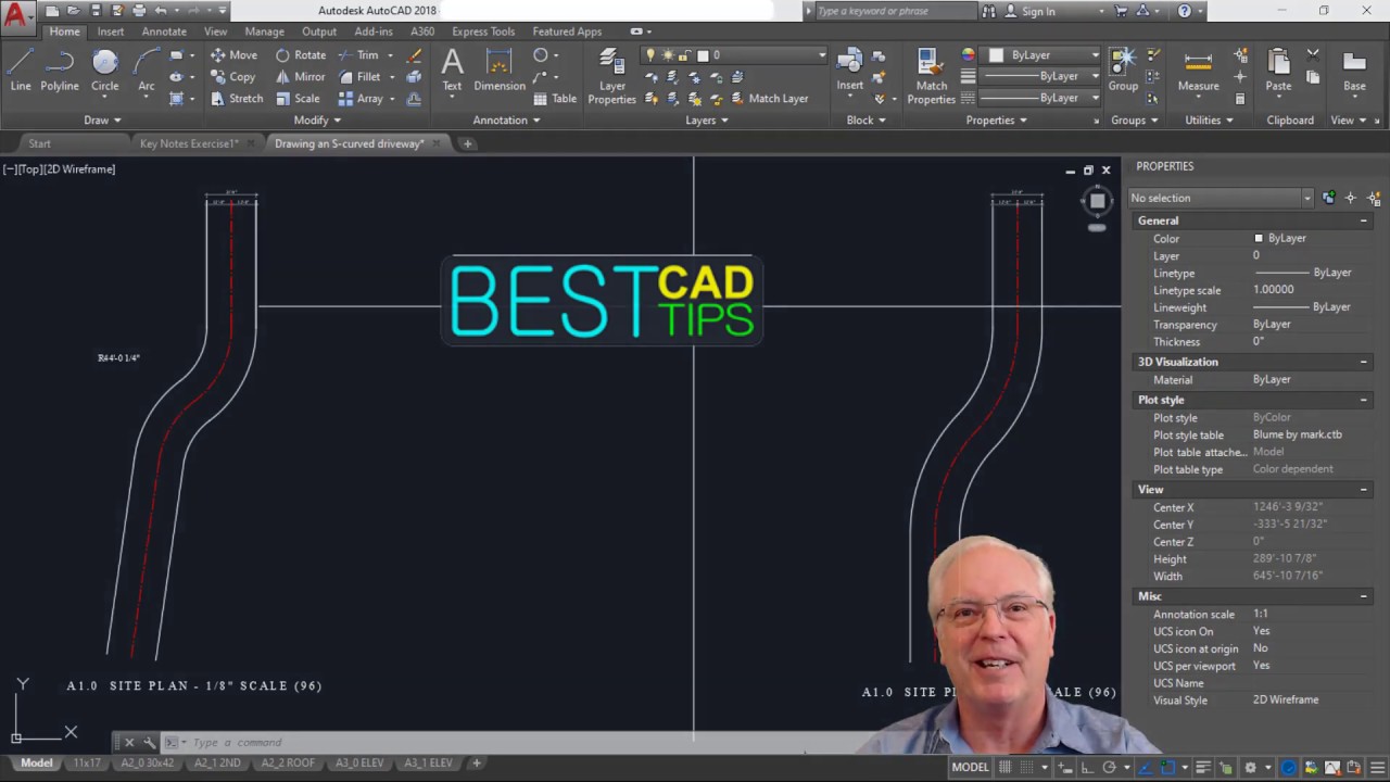 Чертеж S-образной изогнутой дороги или подъездной дорожки в AutoCAD.