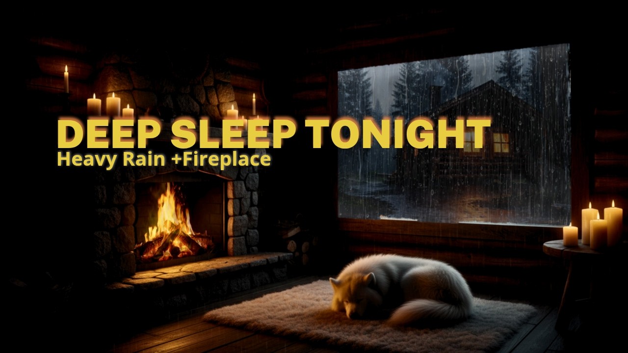 Heavy Rain & Crackling Fireplace 🌧️🔥 Calm Night for Deep, Peaceful Sleep