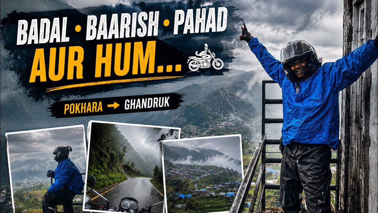 Pokhara to Ghandruk 🌧️ | Chasing Rain, Clouds & Mountains | Nepal Bike Ride 🇳🇵