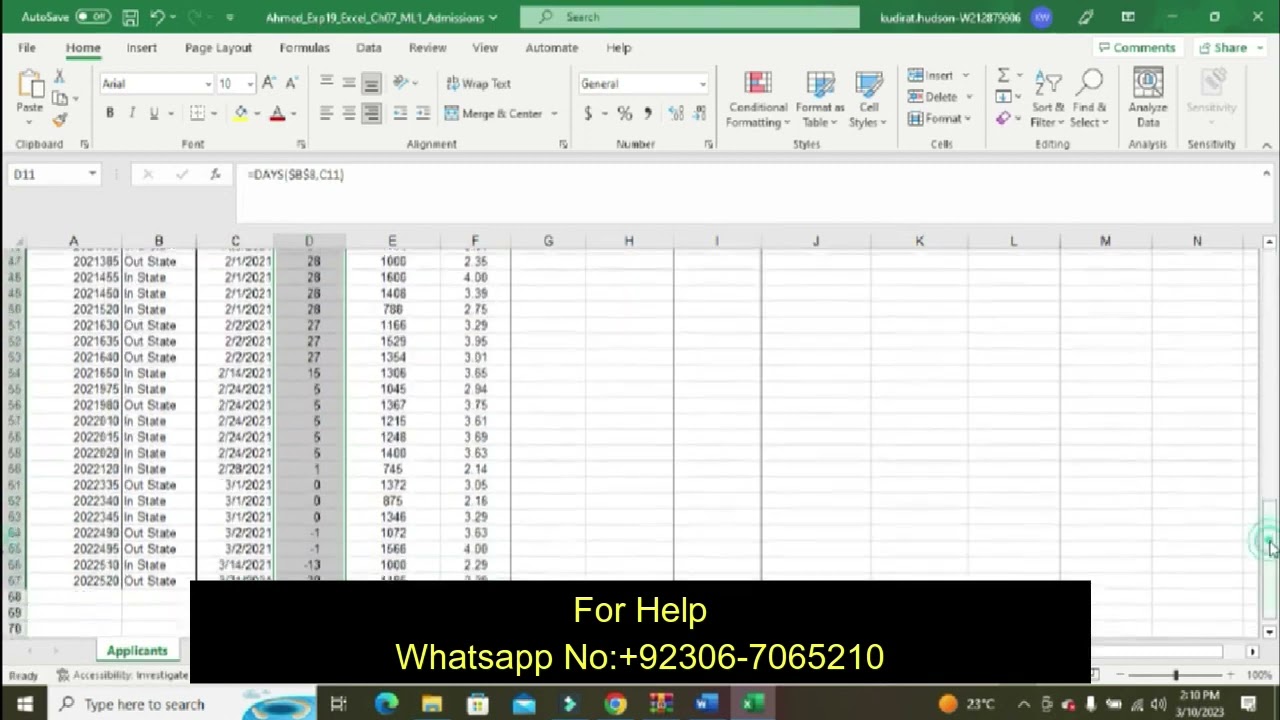 Exp19_Excel_Ch07_ML1_Admissions | Excel Chapter 7 Mid-Level 1 - Admissions Excel Chapter 7